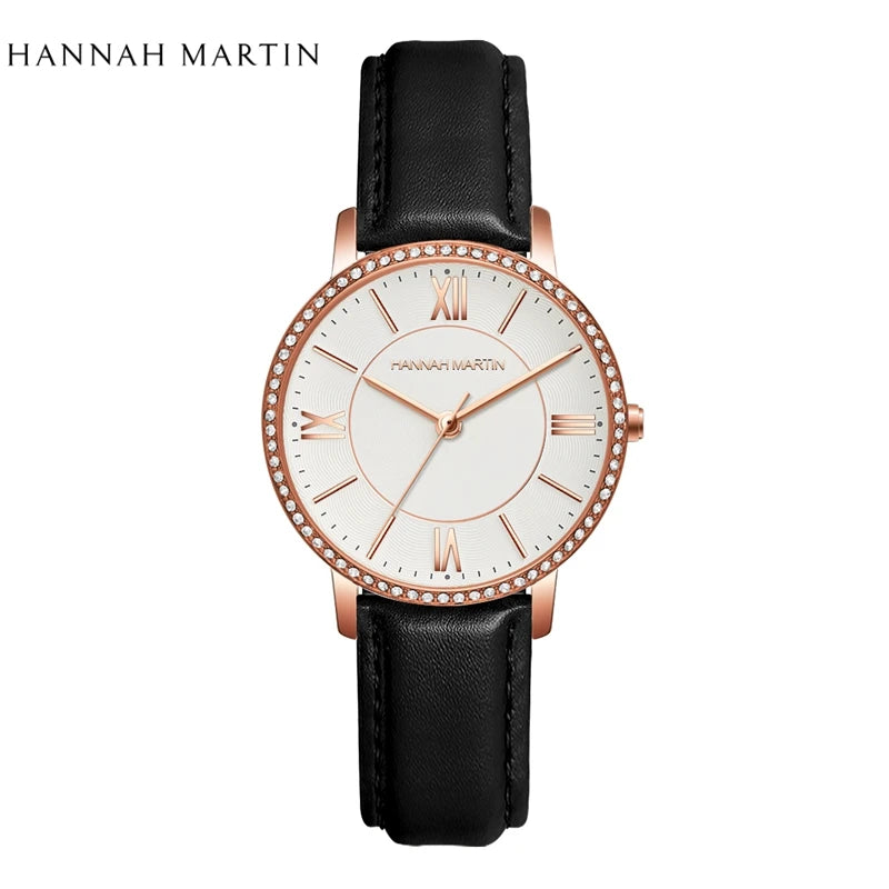 Luxury Women's Watch – British Designer, Japanese Movement, Leather Strap & Rhinestones
