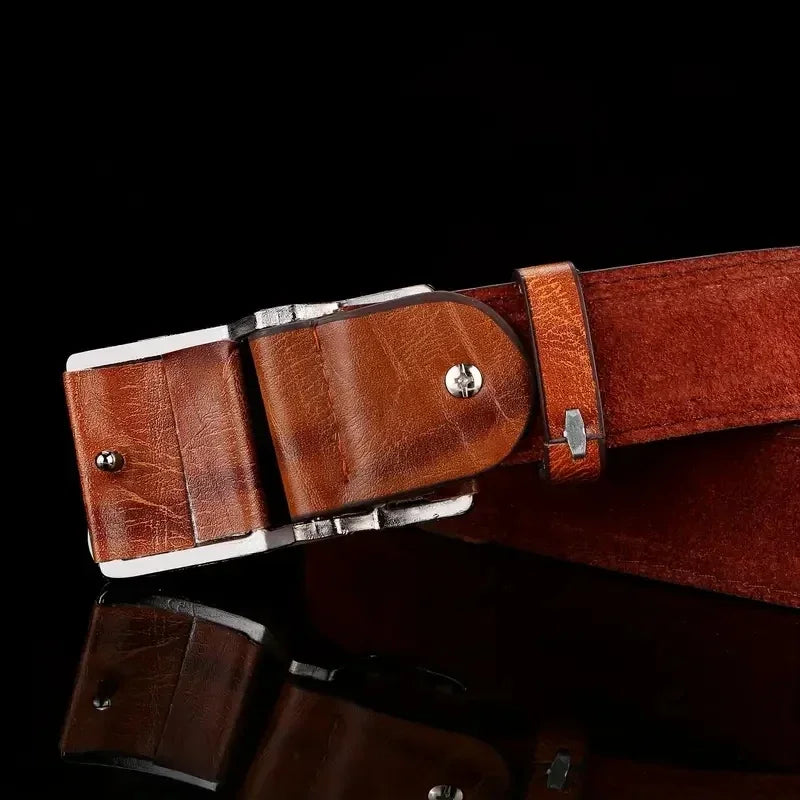 Men's Leather Belt – Smooth Buckle for Jeans & Suit Pants