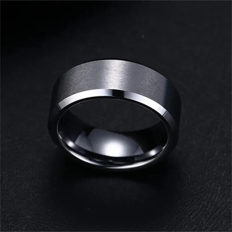 Matte Black Stainless Steel Ring – Unisex Wedding & Engagement Band