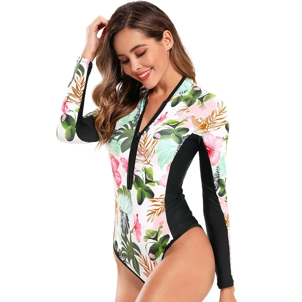 Women's Long Sleeve One-Piece Swimsuit – Sporty Surf & Pool Tankini Beachwear