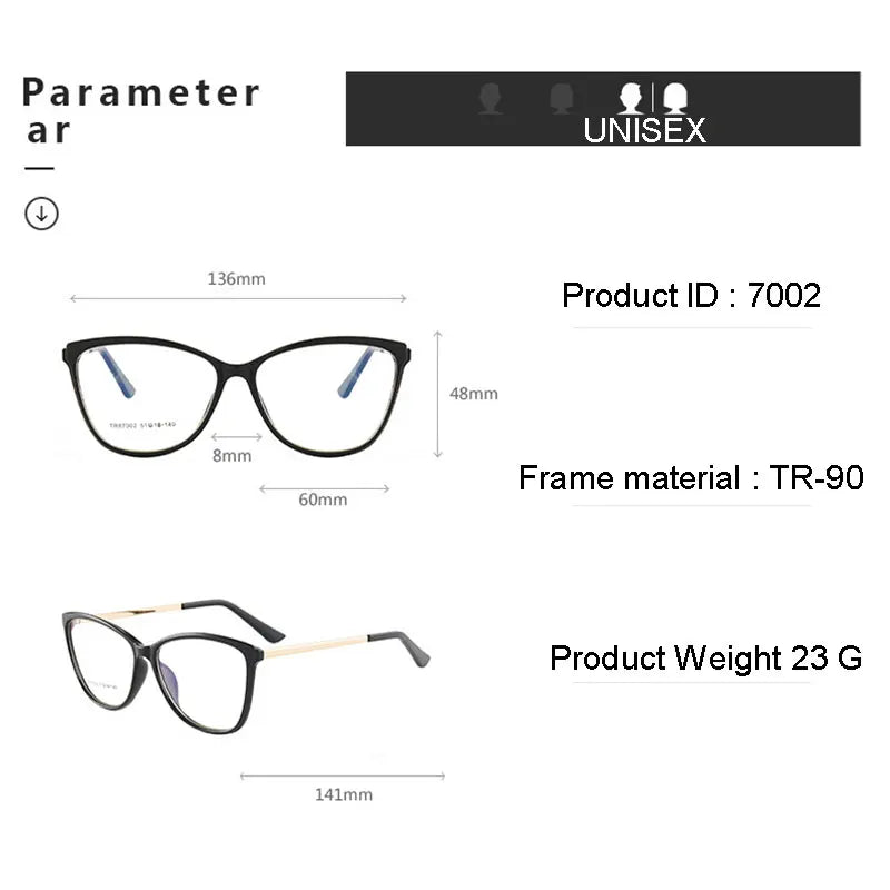 Women's Round Full-Rim Glasses – TR Frame, Anti-Blue Light Optical Eyewear