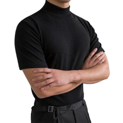 Men's Summer Fitness T-Shirt – Short Sleeve High Collar Basic Tee