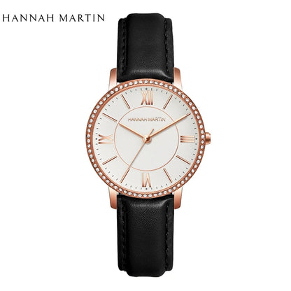 Luxury Women's Watch – British Designer, Japanese Movement, Leather Strap & Rhinestones