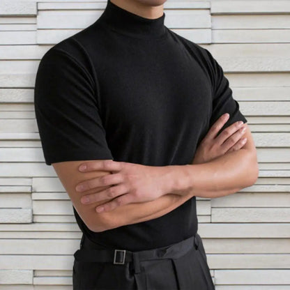 Men's Summer Fitness T-Shirt – Short Sleeve High Collar Basic Tee