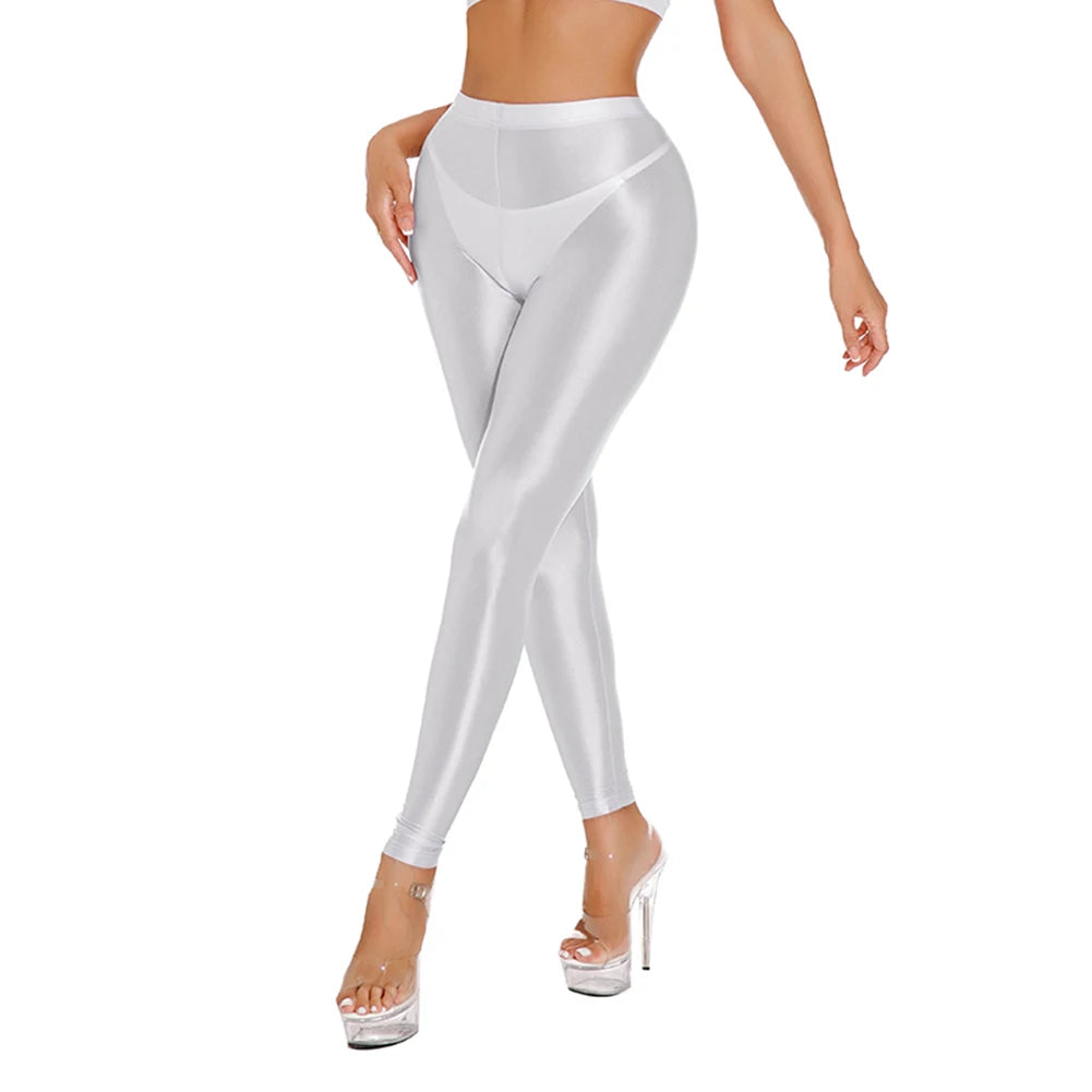 Women's Shiny Stretch Pants – Satin Yoga & Dance Leggings with Comfy Fit