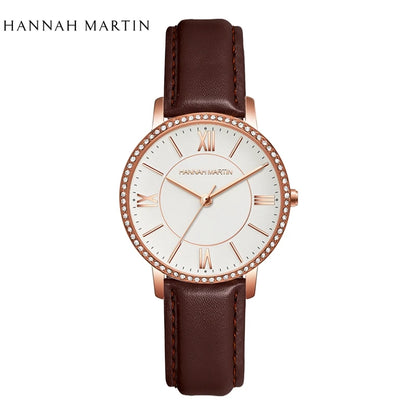 Luxury Women's Watch – British Designer, Japanese Movement, Leather Strap & Rhinestones