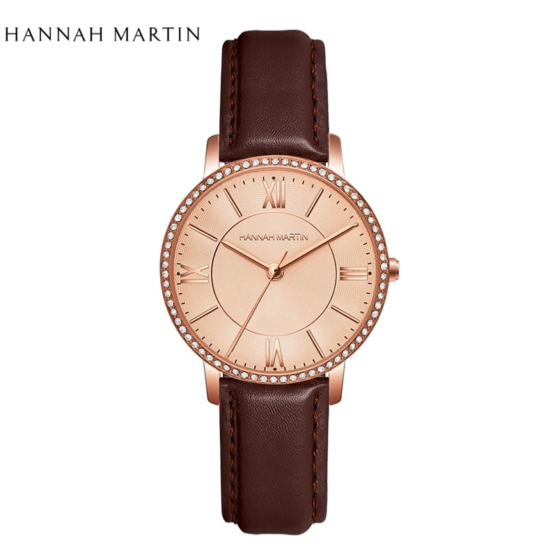 Luxury Women's Watch – British Designer, Japanese Movement, Leather Strap & Rhinestones