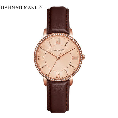 Luxury Women's Watch – British Designer, Japanese Movement, Leather Strap & Rhinestones
