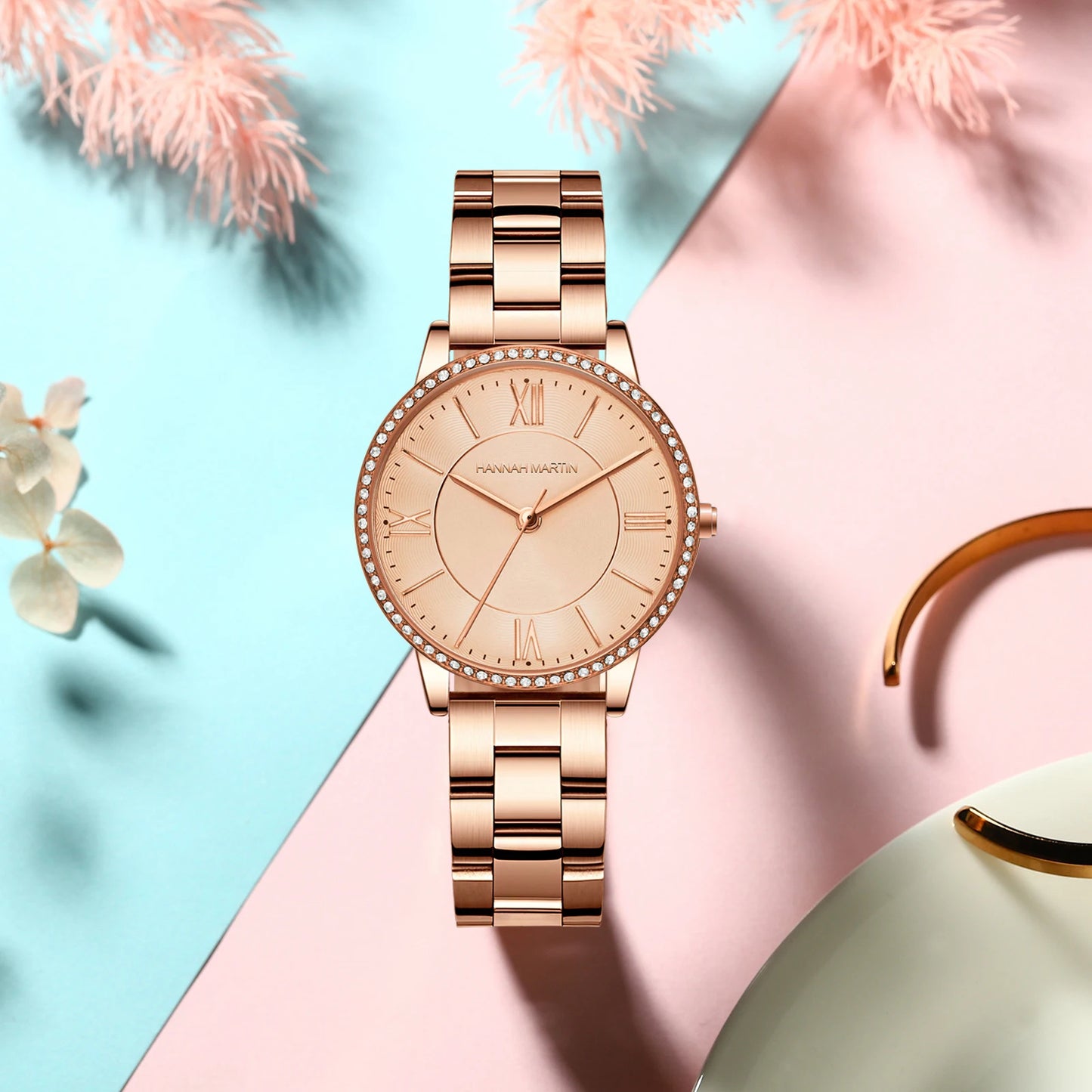 Luxury Women's Watch – British Designer, Japanese Movement, Leather Strap & Rhinestones