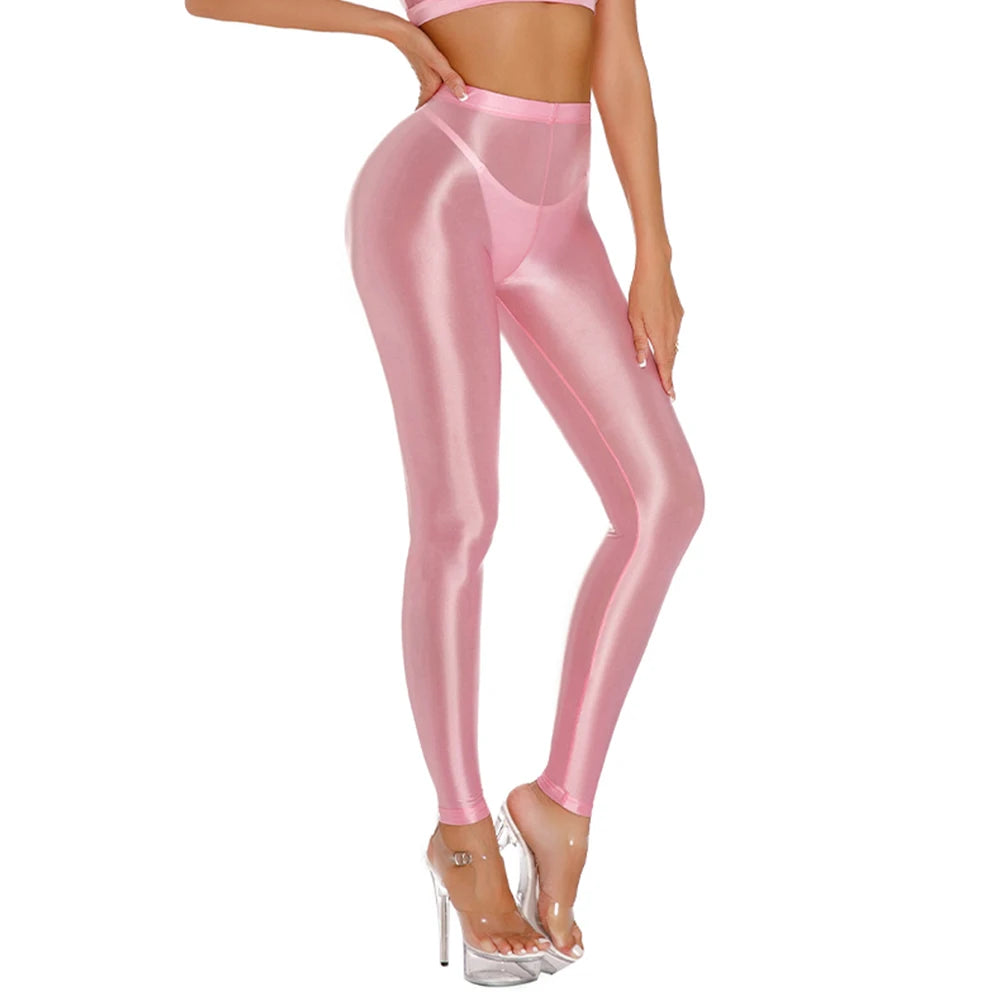 Women's Shiny Stretch Pants – Satin Yoga & Dance Leggings with Comfy Fit