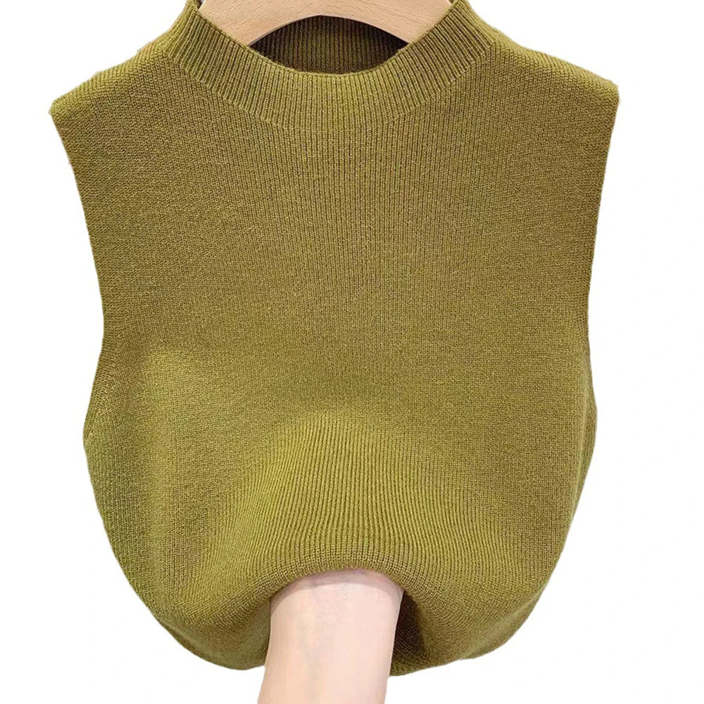Women's Knitted Sleeveless Tank Top – Solid Color Cropped Camisole with Half-Turtleneck