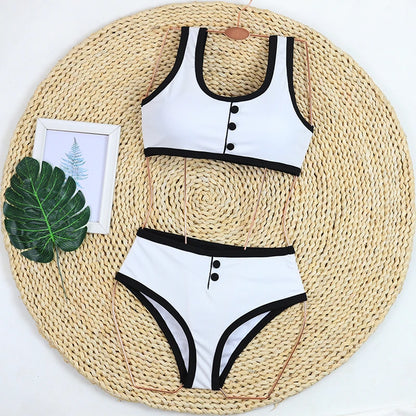 2024 Women's High-Waist Bikini Set – Ribbed Two-Piece Luxury Swimwear