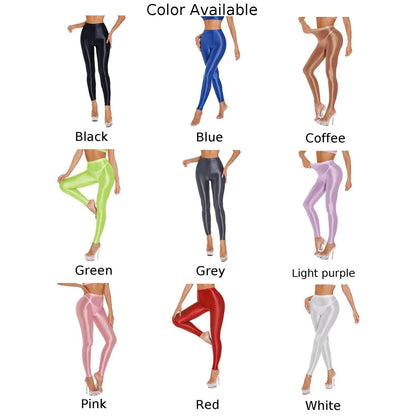 Women's Shiny Stretch Pants – Satin Yoga & Dance Leggings with Comfy Fit
