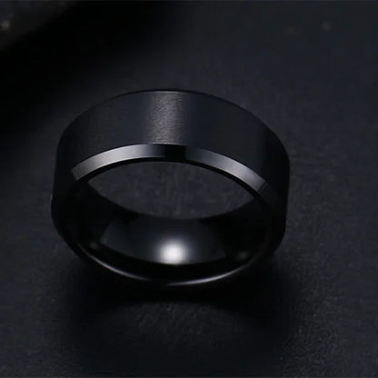 Matte Black Stainless Steel Ring – Unisex Wedding & Engagement Band