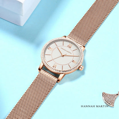 Luxury Women's Watch – British Designer, Japanese Movement, Leather Strap & Rhinestones