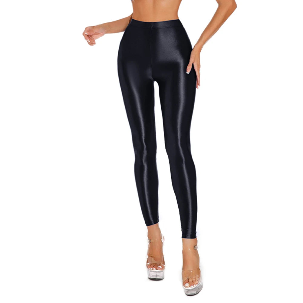 Women's Shiny Stretch Pants – Satin Yoga & Dance Leggings with Comfy Fit