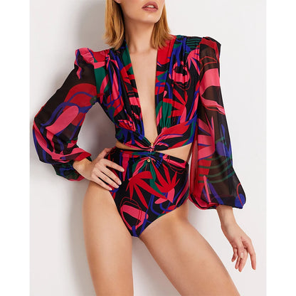 2025 Women's Long Sleeve Bikini Set – Sexy Two-Piece Surf & Swim Beachwear