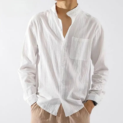 Men's White Linen Shirt – Casual 2024 Trend with Pocket & Elegant Collar