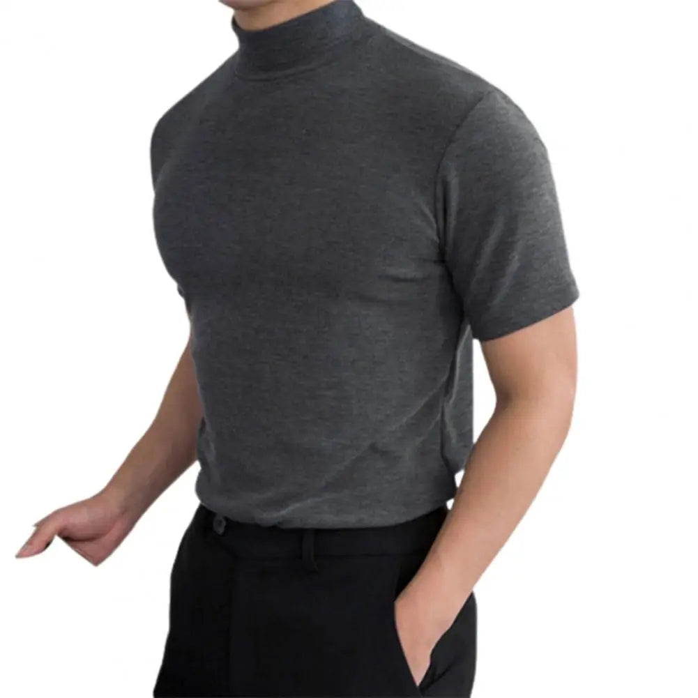 Men's Summer Fitness T-Shirt – Short Sleeve High Collar Basic Tee
