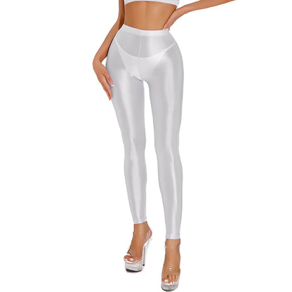 Women's Shiny Stretch Pants – Satin Yoga & Dance Leggings with Comfy Fit
