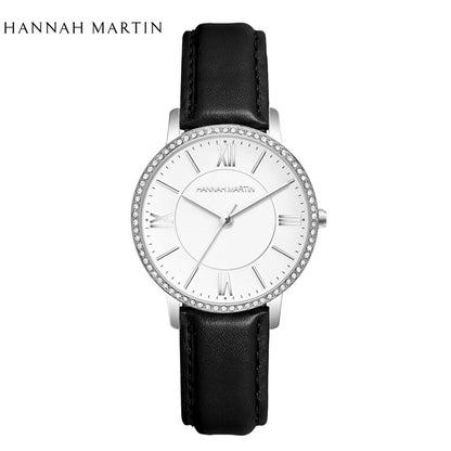 Luxury Women's Watch – British Designer, Japanese Movement, Leather Strap & Rhinestones