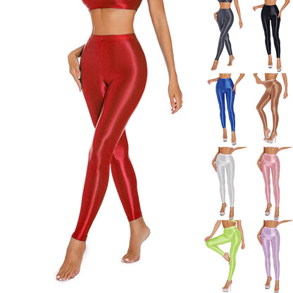 Women's Shiny Stretch Pants – Satin Yoga & Dance Leggings with Comfy Fit