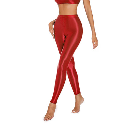 Women's Shiny Stretch Pants – Satin Yoga & Dance Leggings with Comfy Fit