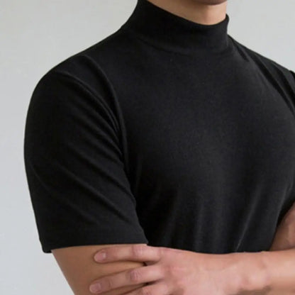 Men's Summer Fitness T-Shirt – Short Sleeve High Collar Basic Tee
