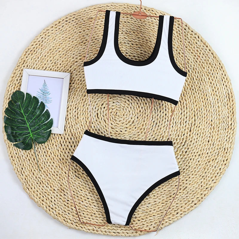 2024 Women's High-Waist Bikini Set – Ribbed Two-Piece Luxury Swimwear