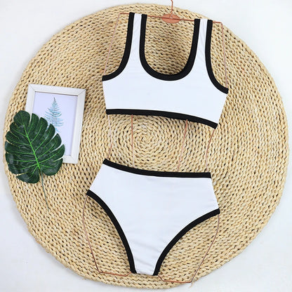 2024 Women's High-Waist Bikini Set – Ribbed Two-Piece Luxury Swimwear