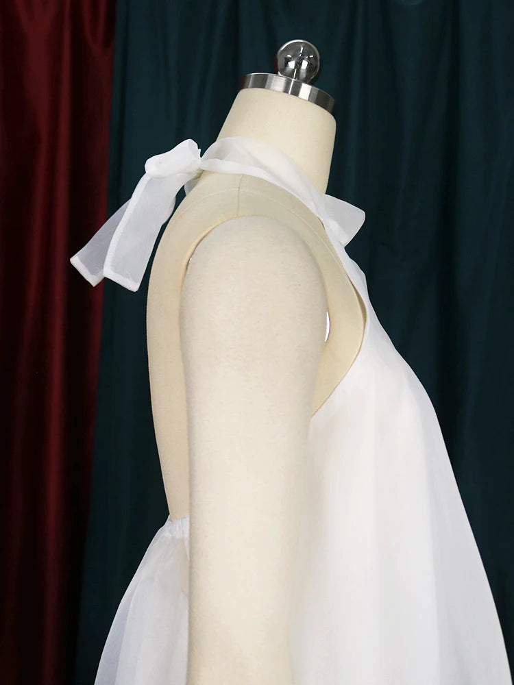 Women's White Summer Pant Set – Backless Chiffon Blouse & Wide-Leg Trousers, Elegant 2-Piece Outfit