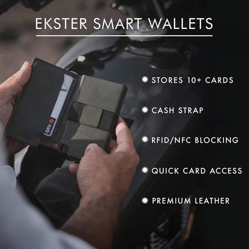 Men's Genuine Leather Minimalist Card Holder Wallet with Aluminum Case & Auto Pop-Up Design