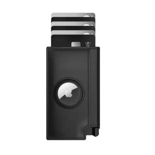 Men's Genuine Leather Minimalist Card Holder Wallet with Aluminum Case & Auto Pop-Up Design
