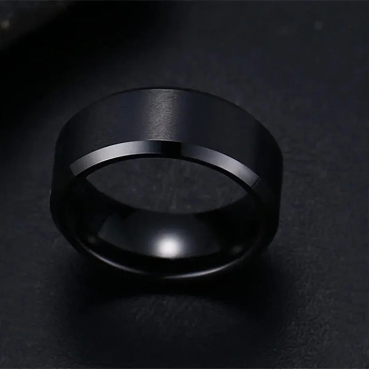 Matte Black Stainless Steel Ring – Unisex Wedding & Engagement Band