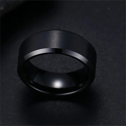 Matte Black Stainless Steel Ring – Unisex Wedding & Engagement Band