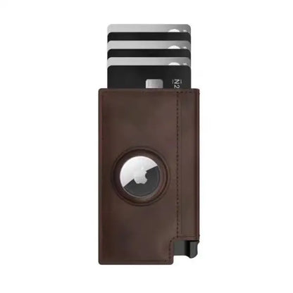 Men's Genuine Leather Minimalist Card Holder Wallet with Aluminum Case & Auto Pop-Up Design